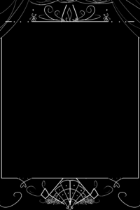 ...along the conduction... Black background with a white fancy border. Sketch is like a stage with it's curtains opened.