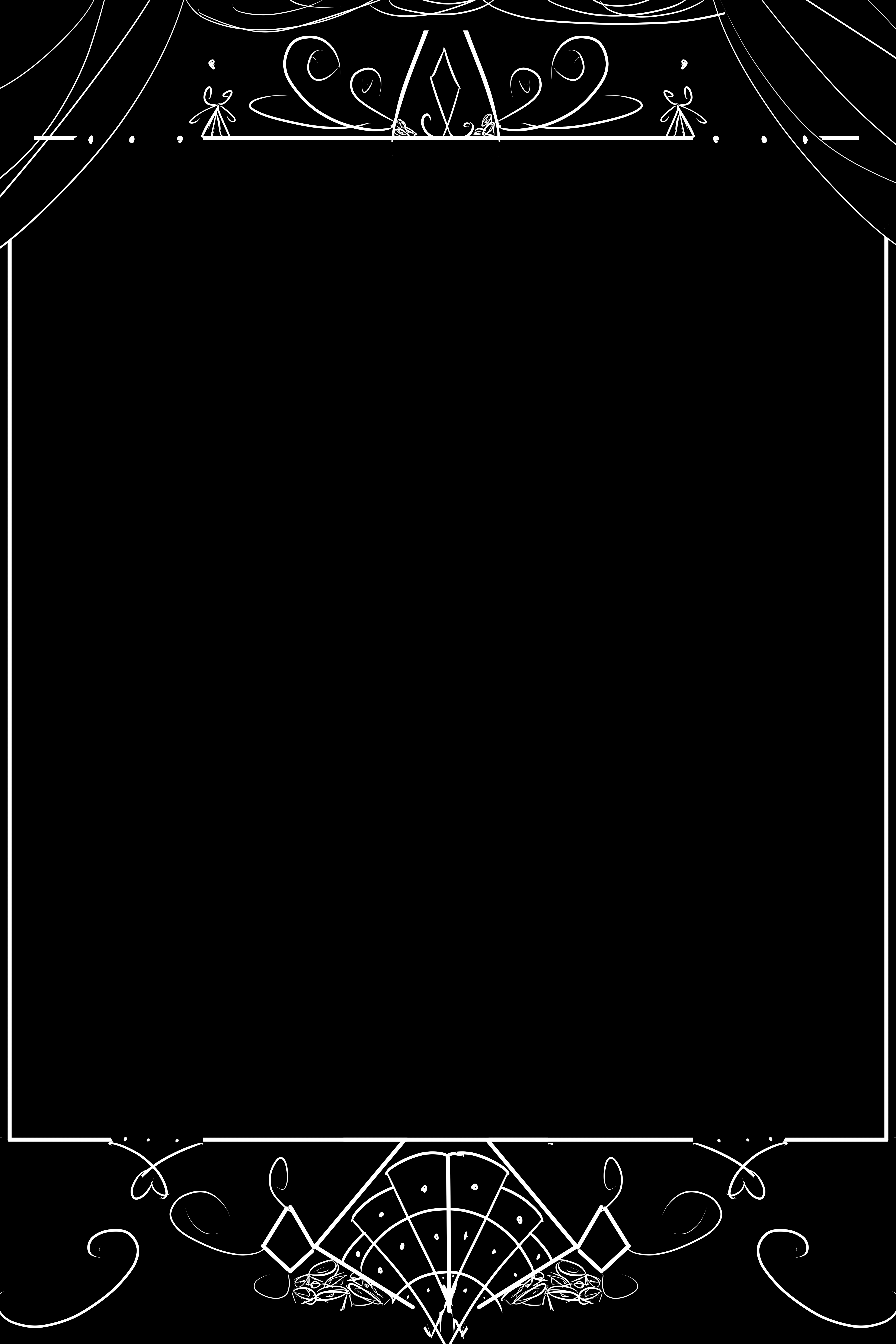 Black background with a white fancy border. Sketch is like a stage with it's curtains opened.