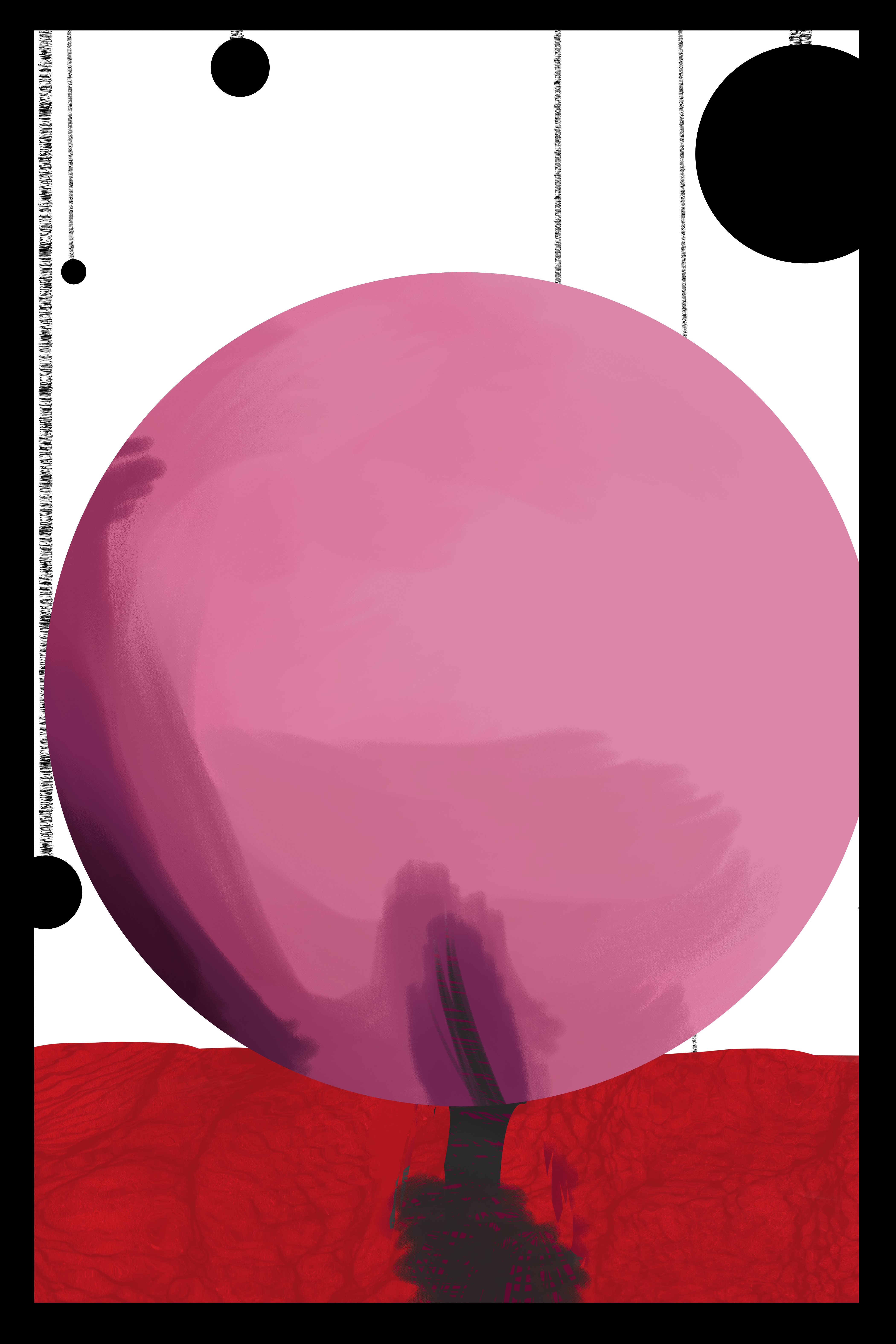The pinkish red orb now has a wound. Black blood is spilling out of it slightly.
