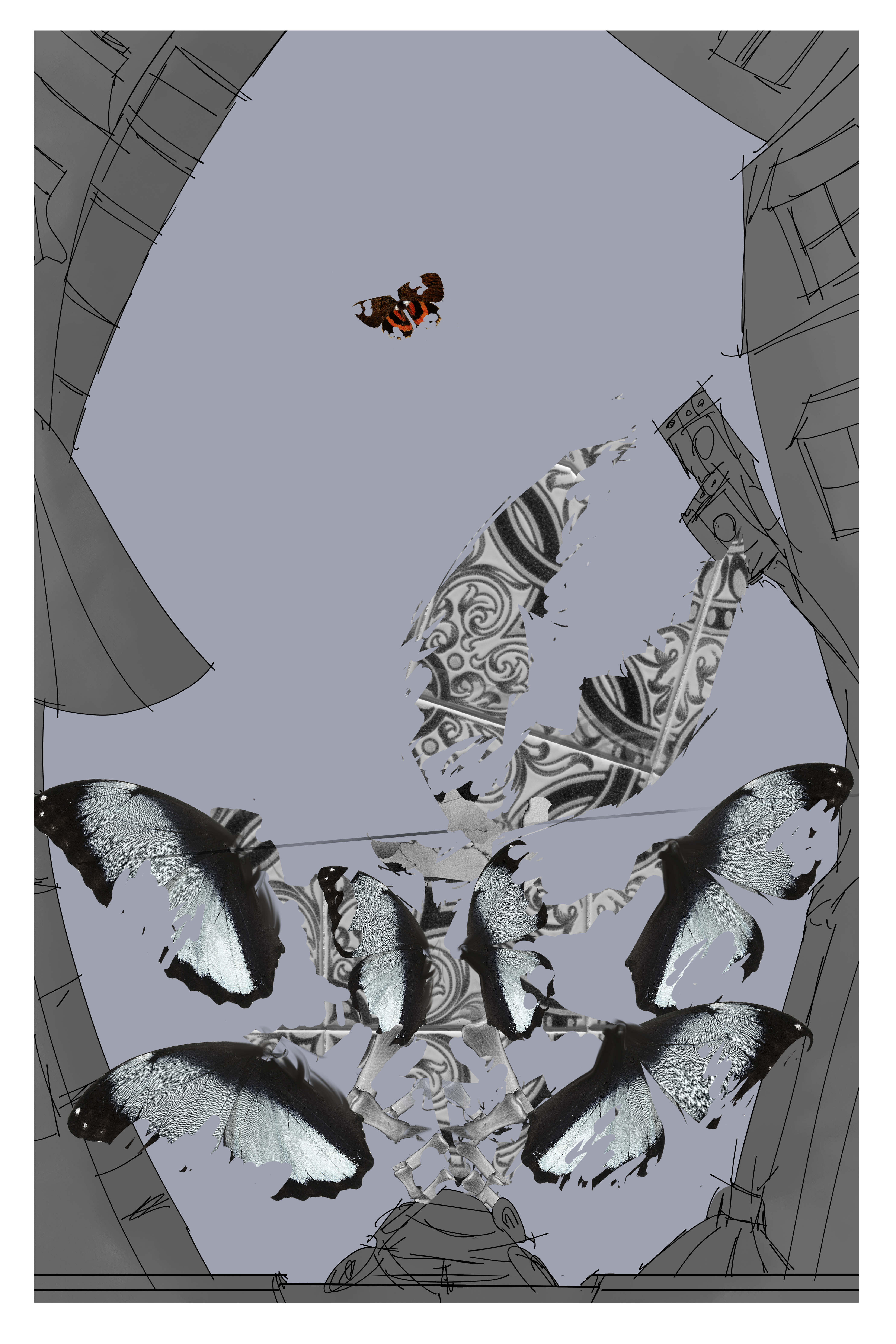 A rifle shot severs the monsters bulbour head. It starts to fall apart and so does the moth.