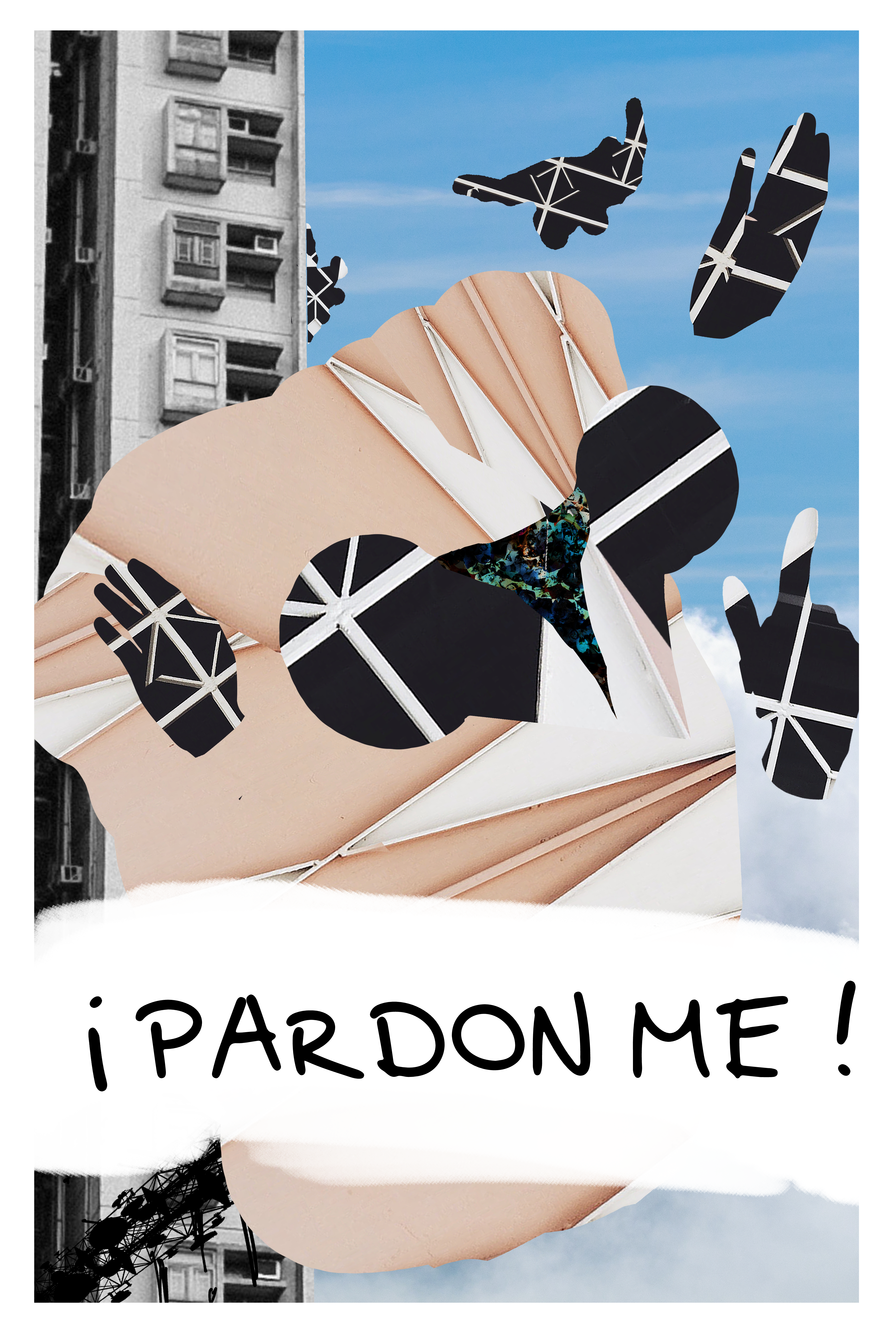 Comic panel with a large abstract princess pressing against a large abstract tower. She has many hands. Theres a text bubble at the bottom of the page that says "PARDON ME!"
